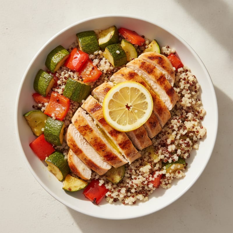 Grilled Chicken and Quinoa Bowl with Roasted Vegetables