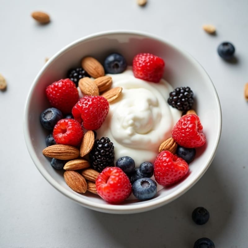 Creamy Greek Yogurt with Sweet Berries and Crunchy Toasted Almonds