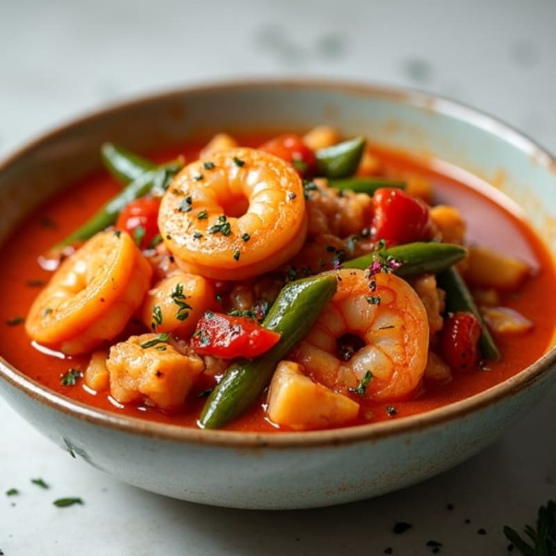 Spicy Tomato-Okra Chicken and Shrimp Stew
