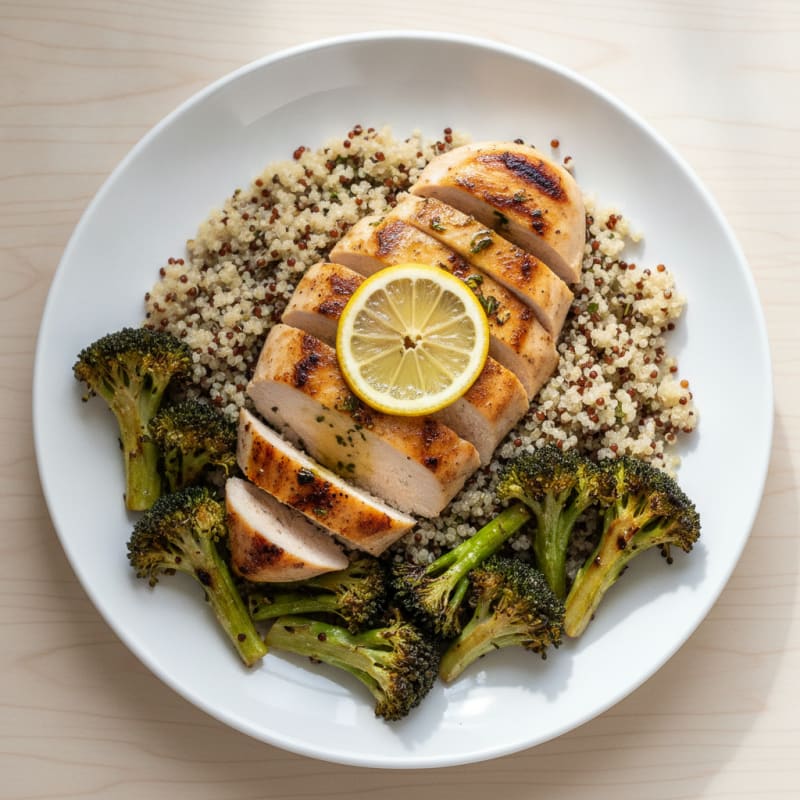Grilled Chicken Breast with Quinoa and Roasted Broccoli