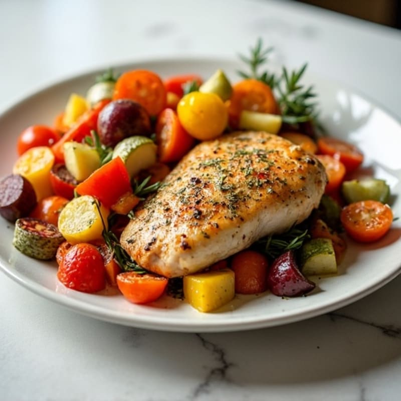 Herb-Crusted Sheet Pan Chicken with Roasted Rainbow Vegetables