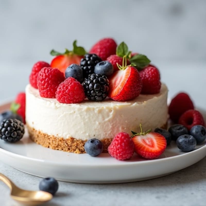 Greek Yogurt Protein Cheesecake with Mixed Berries