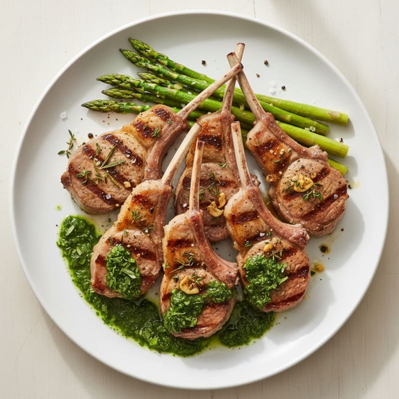 Grilled Herb Lamb Chops with Mint Sauce