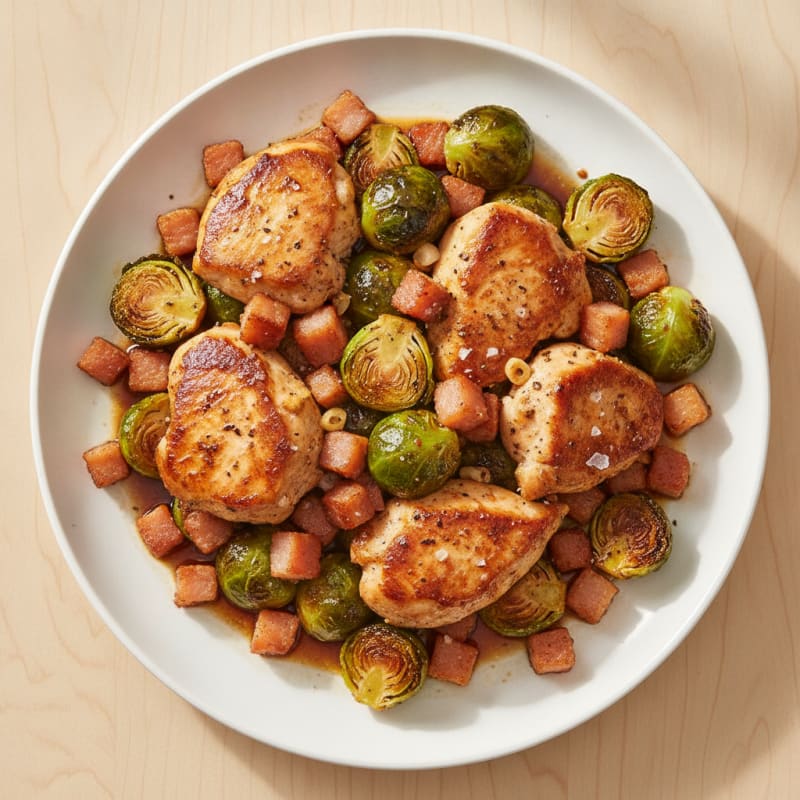 Balsamic-Glazed Brussels Sprouts with Chicken and Pancetta