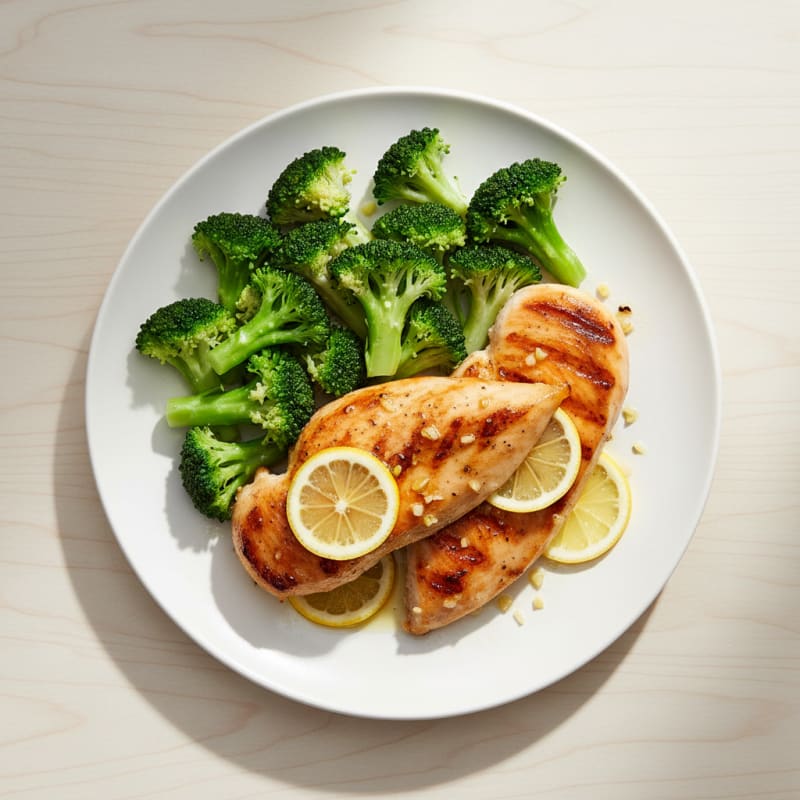 Lemon Garlic Grilled Chicken Breast with Steamed Broccoli