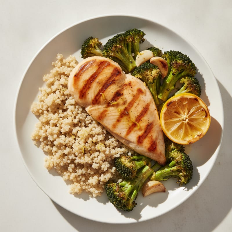 Grilled Chicken Breast with Quinoa and Roasted Broccoli