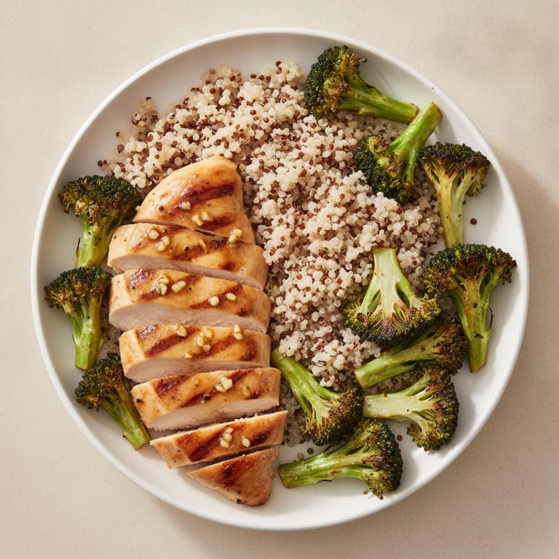 Grilled Chicken Breast with Quinoa and Roasted Broccoli