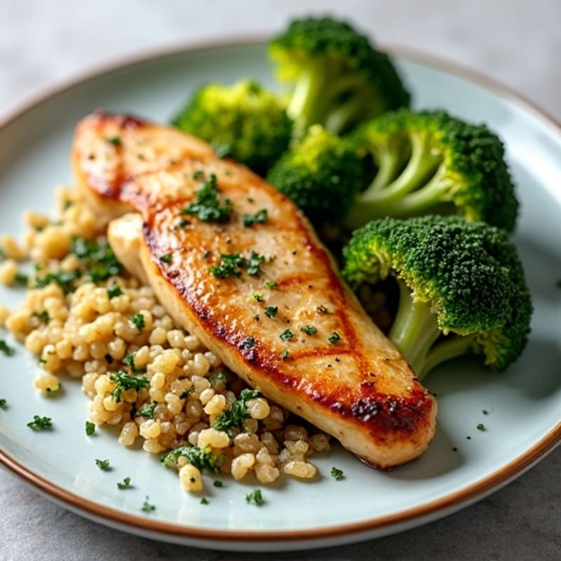 Grilled Chicken Breast with Quinoa and Roasted Broccoli