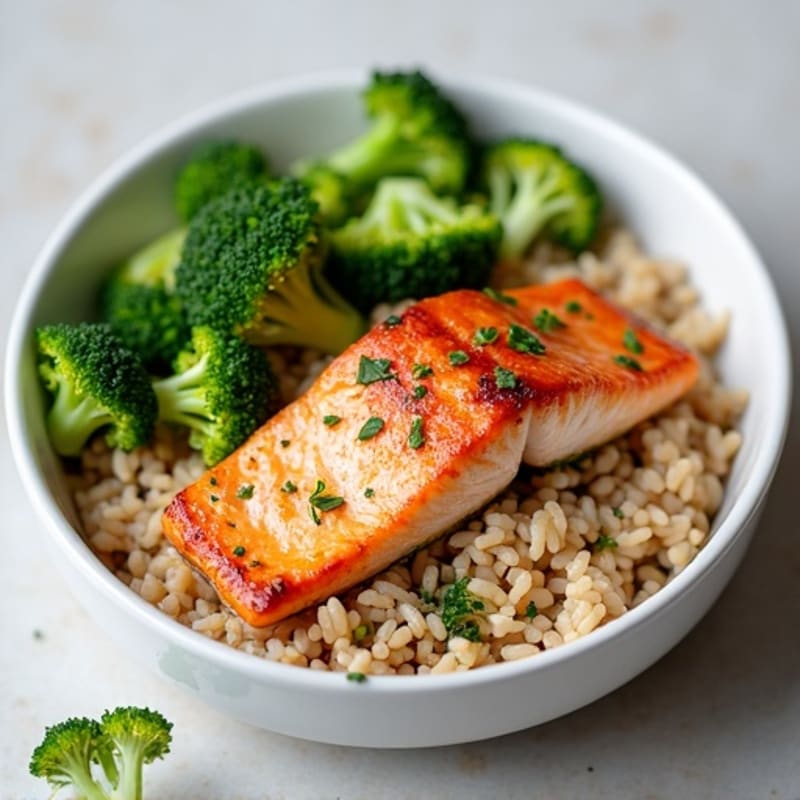 Seared Salmon with Steamed Broccoli and Brown Rice