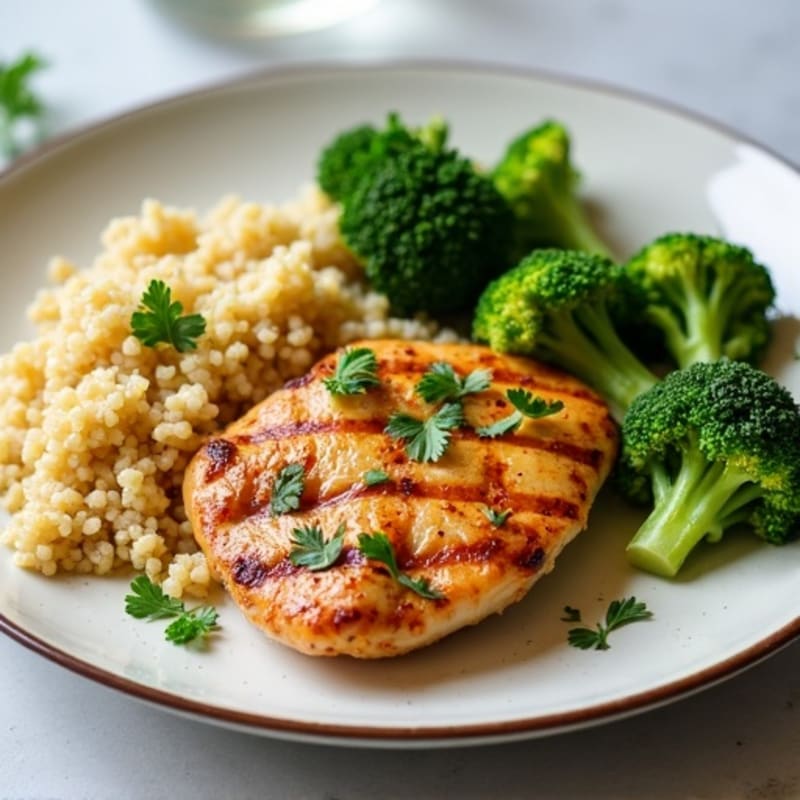 Grilled Chicken Breast with Quinoa and Roasted Broccoli