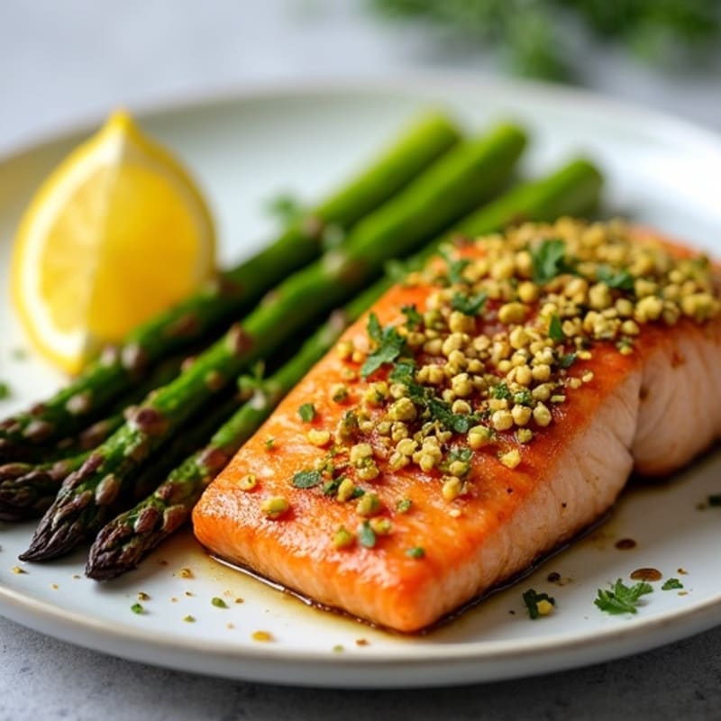 Crispy Pistachio-Crusted Salmon with Roasted Asparagus