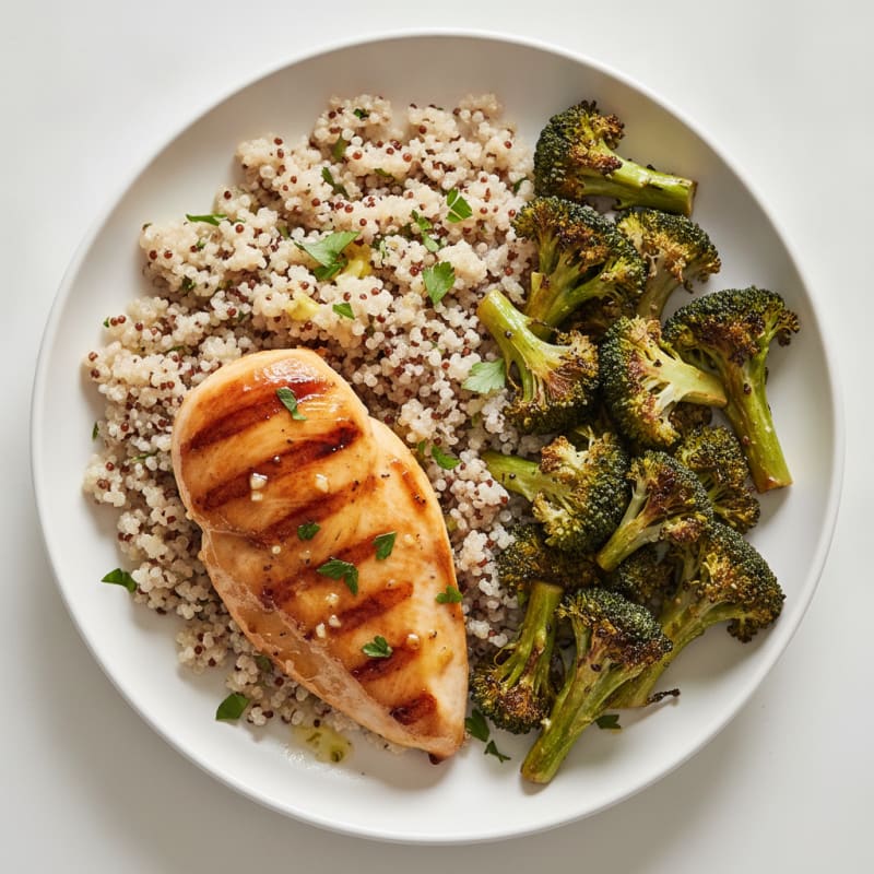 Grilled Chicken Breast with Quinoa and Roasted Broccoli