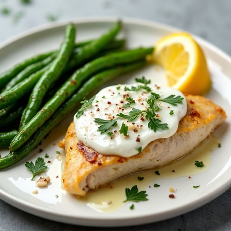Creamy Lemon Herb Chicken with Roasted Green Beans