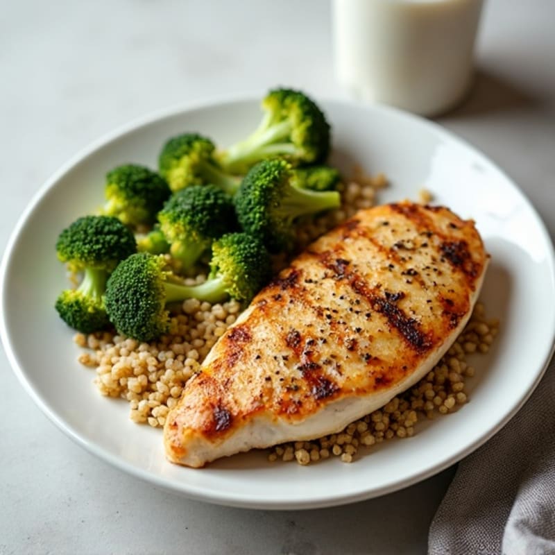 Grilled Chicken Breast with Quinoa and Roasted Broccoli