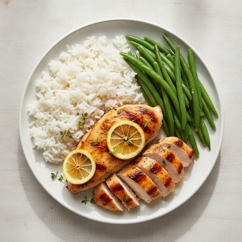 Grilled Lemon-Herb Chicken Breast with Steamed Green Beans