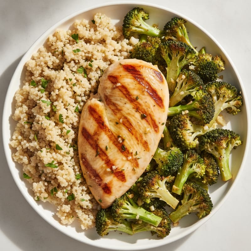 Grilled Chicken Breast with Quinoa and Roasted Broccoli