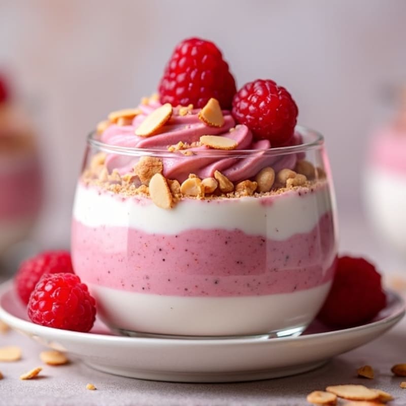 Creamy Raspberry Protein Mousse with Toasted Almonds