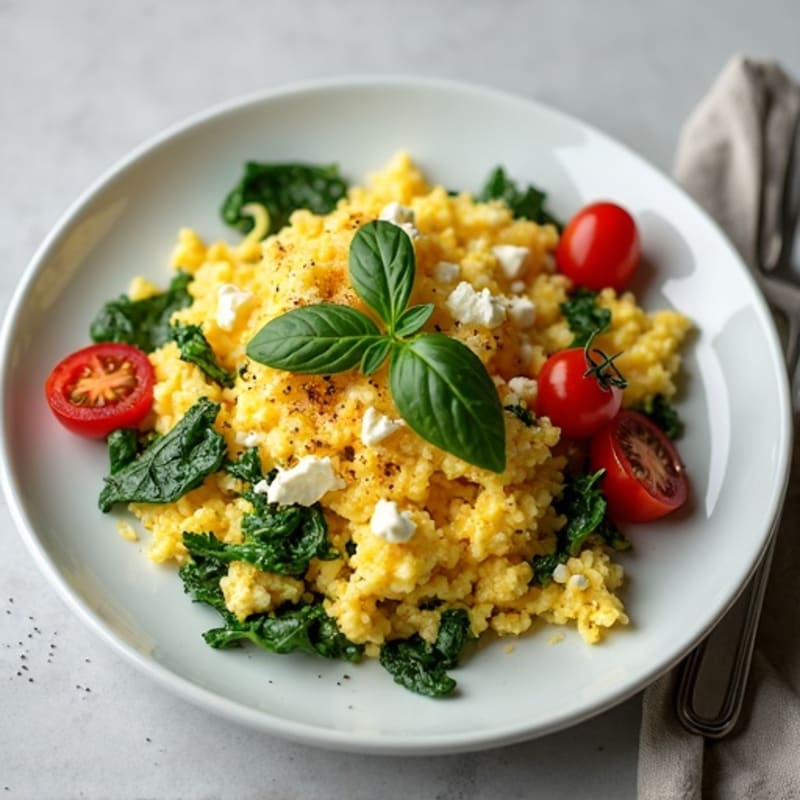 Fluffy Spinach Feta Egg White Scramble