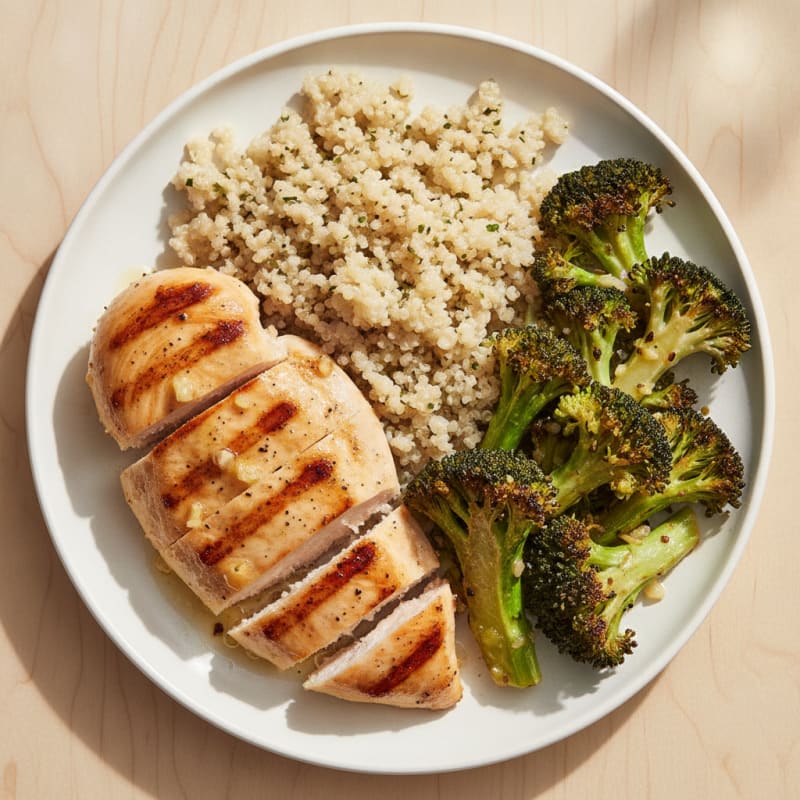 Grilled Chicken Breast with Quinoa and Roasted Broccoli