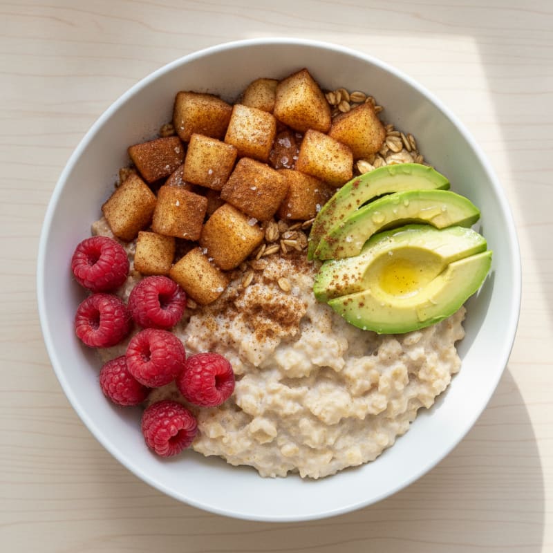 Raspberry Avocado Oats with Cinnamon Apple