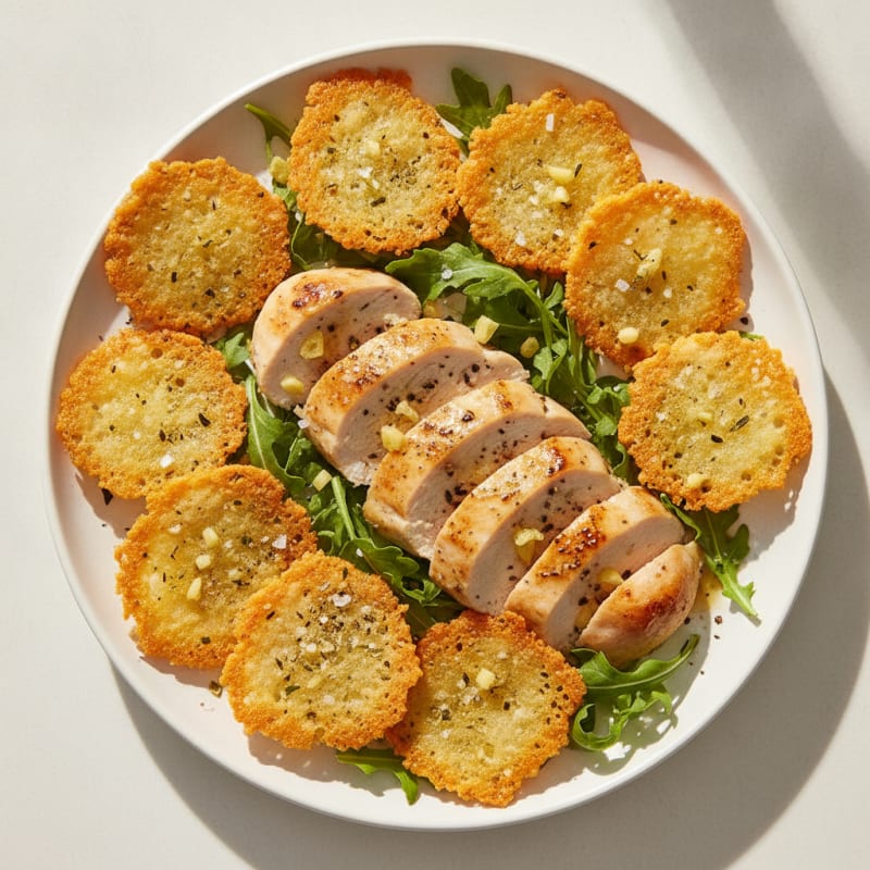 Garlic Herb Parmesan Crisps with Lemon-Herb Chicken