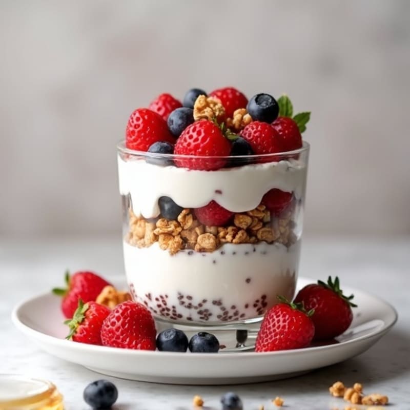 Greek Yogurt Protein Parfait with Mixed Berries and Chia Seeds