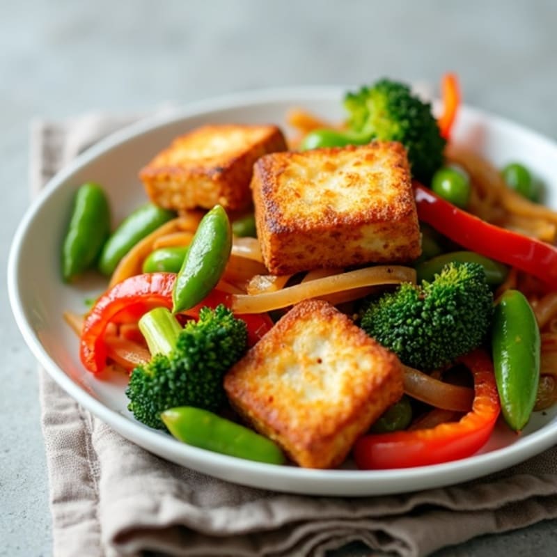 Crispy Tofu with Garlic Ginger Stir-Fried Vegetables