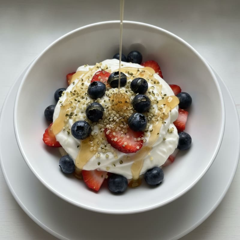 Greek Yogurt Parfait with Mixed Berries and Hemp Seeds