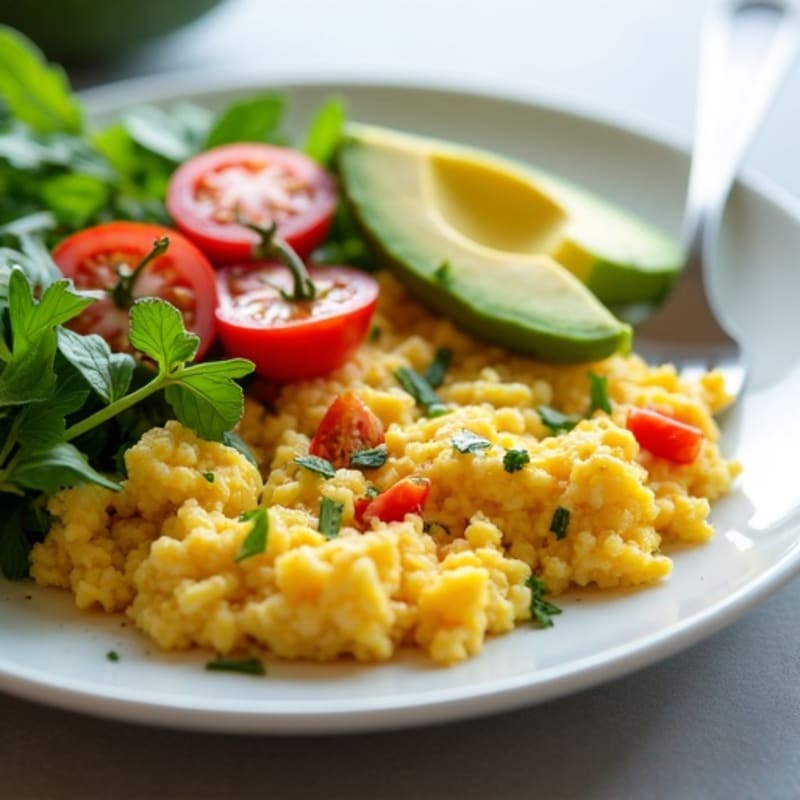 Fluffy Egg Scramble with Avocado and Fresh Herbs