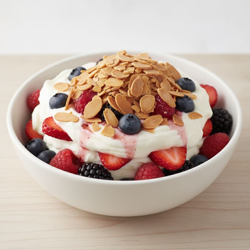 Greek Yogurt Protein Parfait with Mixed Berries and Almonds
