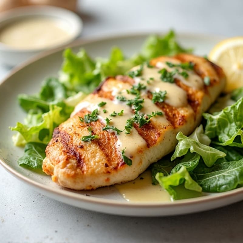 Grilled Chicken Caesar with Creamy Lemon-Garlic Dressing and Crunchy Romaine