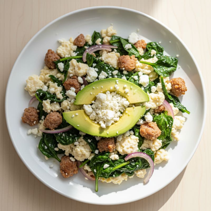 Egg White Spinach Scramble with Turkey Sausage