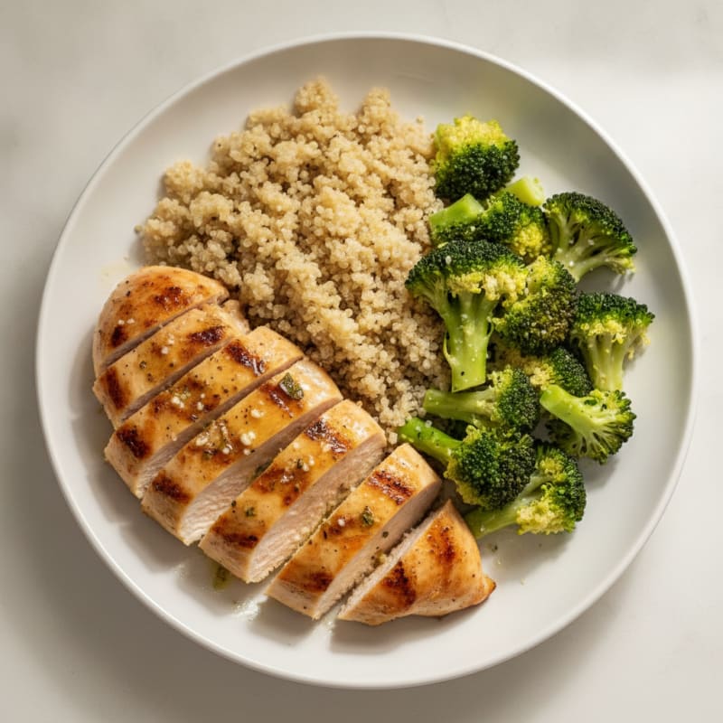 Grilled Chicken Breast with Quinoa and Steamed Broccoli