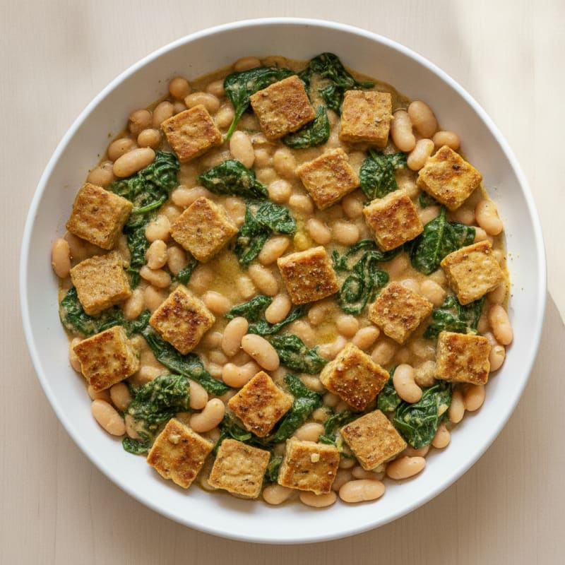 Creamy Tempeh and White Bean Skillet with Spinach