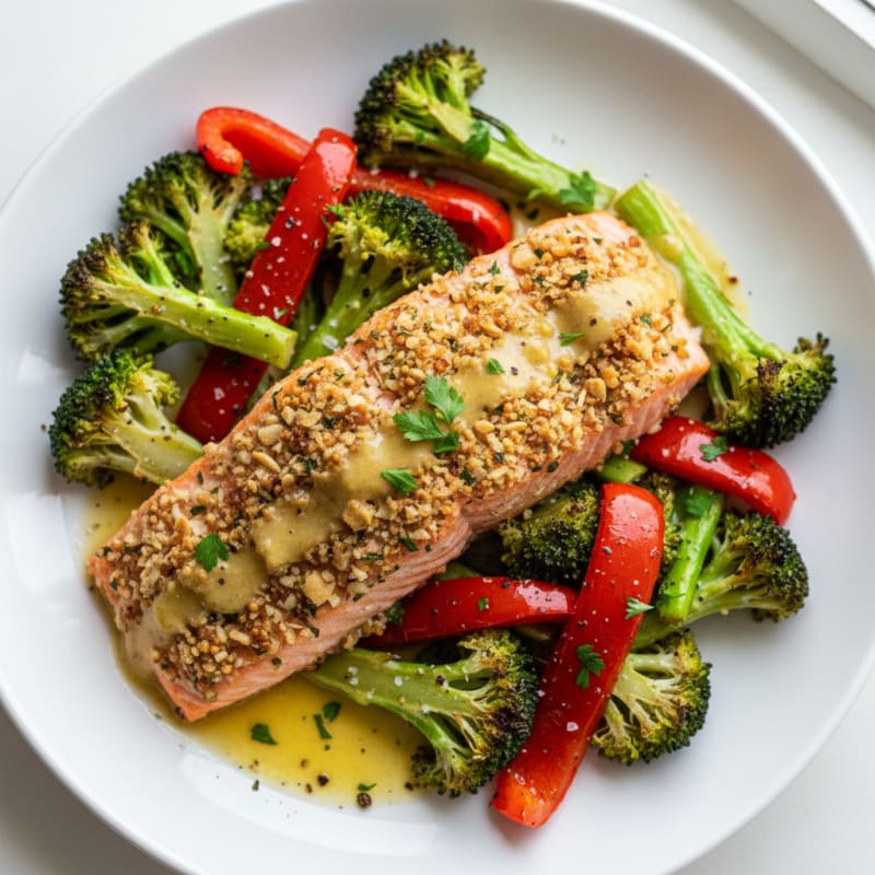 Golden Herb-Crusted Salmon with Roasted Vegetables
