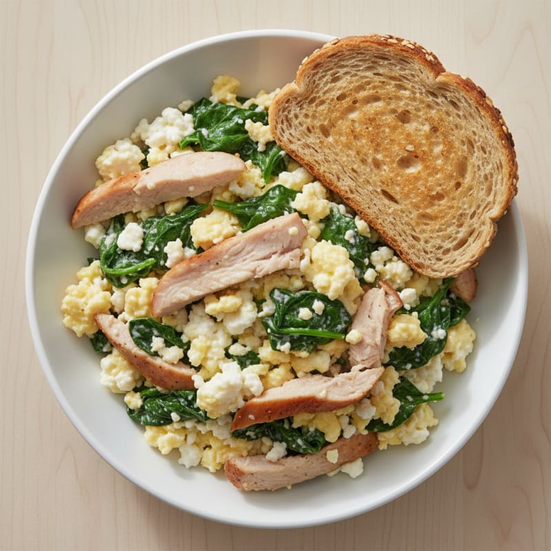 Cottage Cheese Egg Scramble with Spinach and Roasted Turkey