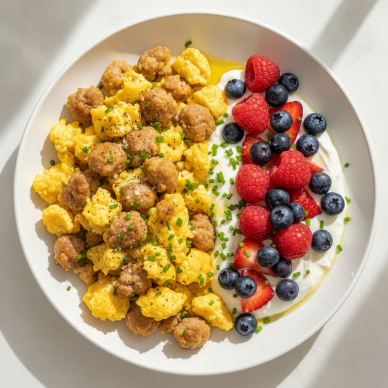 Sausage and Egg Scramble with Berries