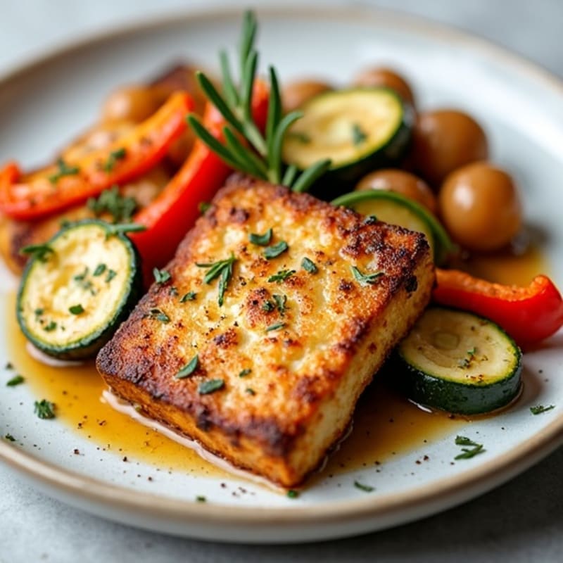 Crispy Herbed Tofu Steaks with Roasted Vegetables