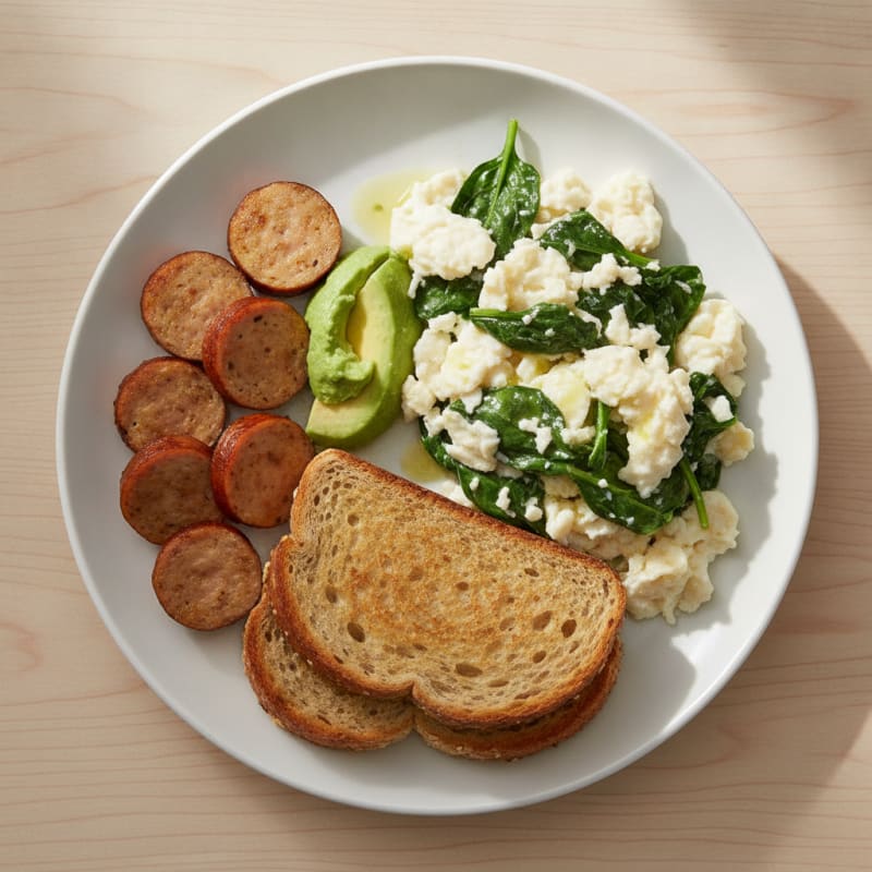 Egg White and Spinach Scramble with Chicken Sausage