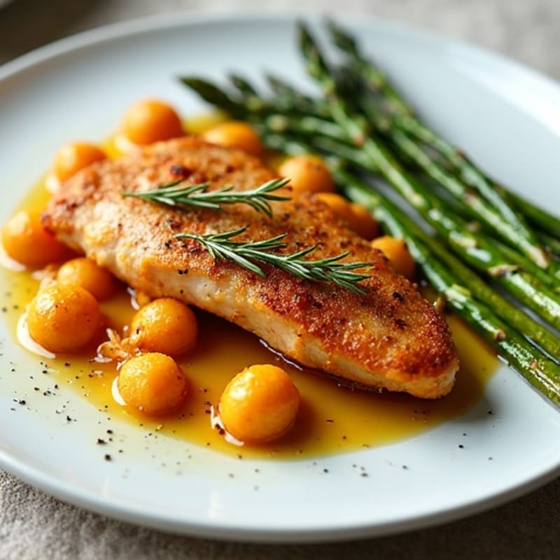 Sweet Potato Gnocchi with Crispy Chicken and Roasted Asparagus