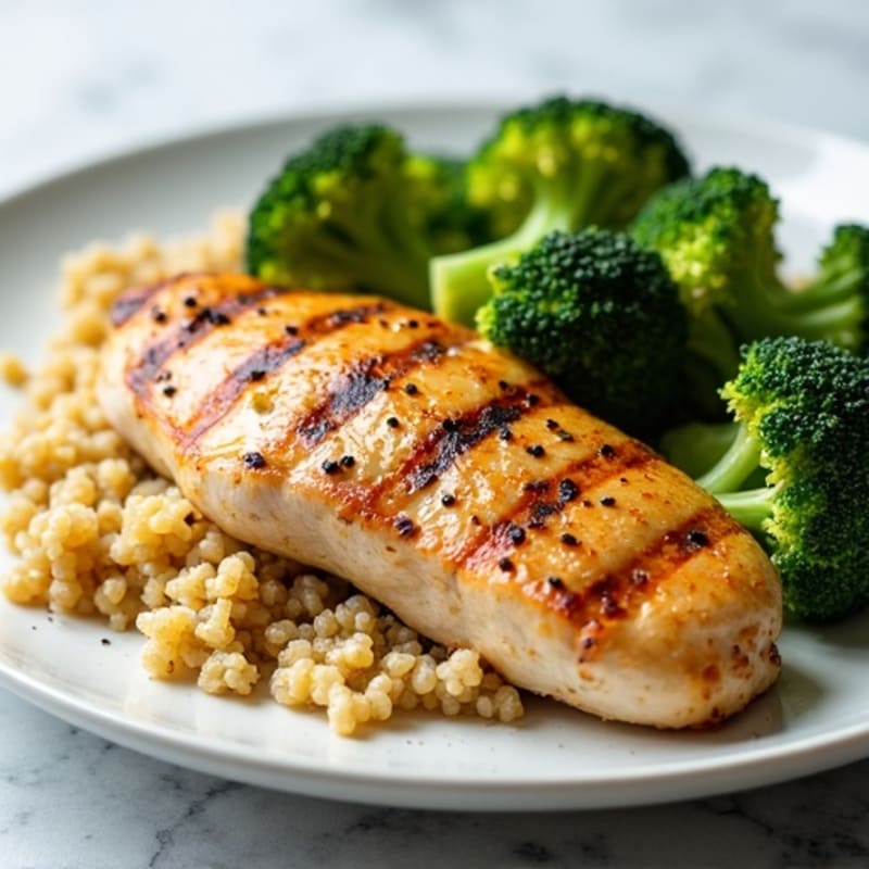 Grilled Chicken Breast with Quinoa and Roasted Broccoli