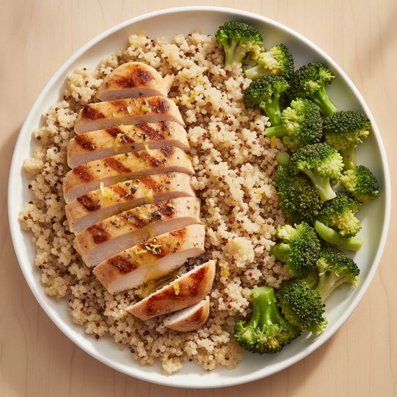 Grilled Chicken Breast with Quinoa and Steamed Broccoli