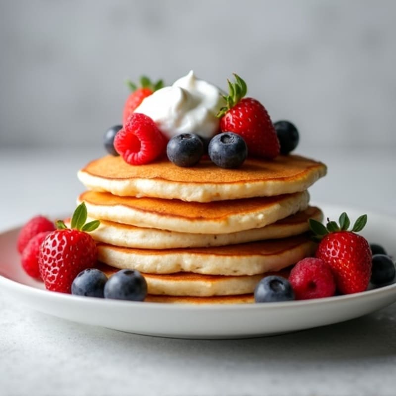 Fluffy Protein Pancakes with Fresh Berries and Creamy Greek Yogurt