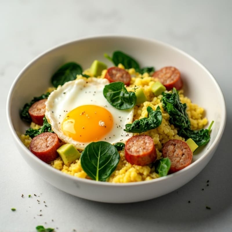 Egg White Scramble with Turkey Sausage and Spinach