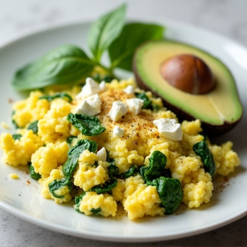 Fluffy Scrambled Eggs with Fresh Spinach and Creamy Avocado