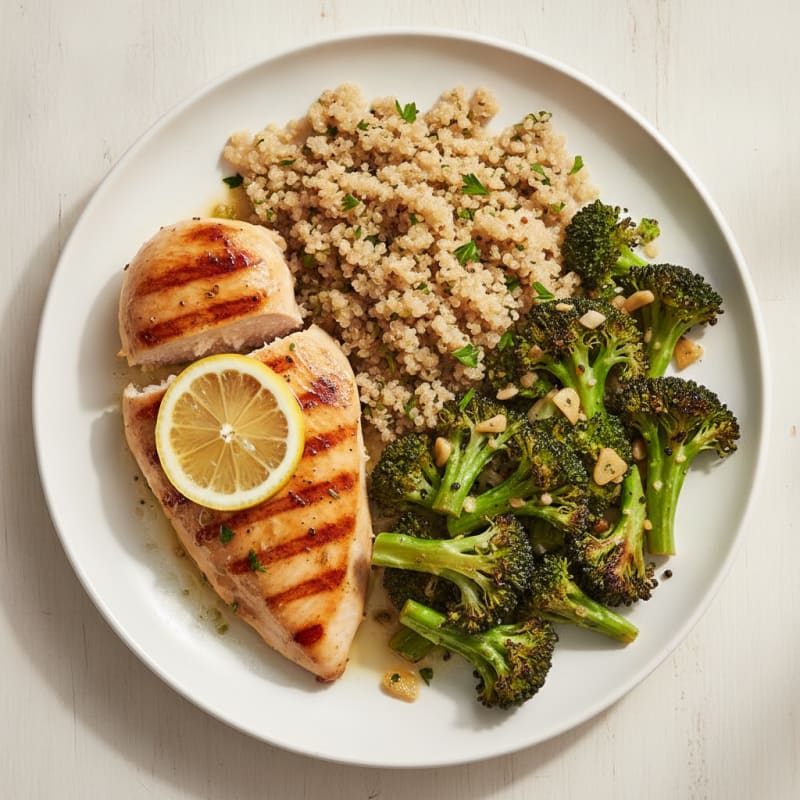 Grilled Chicken Breast with Roasted Broccoli and Quinoa