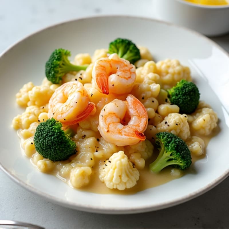 Creamy Garlic Shrimp and Broccoli Cauliflower Alfredo
