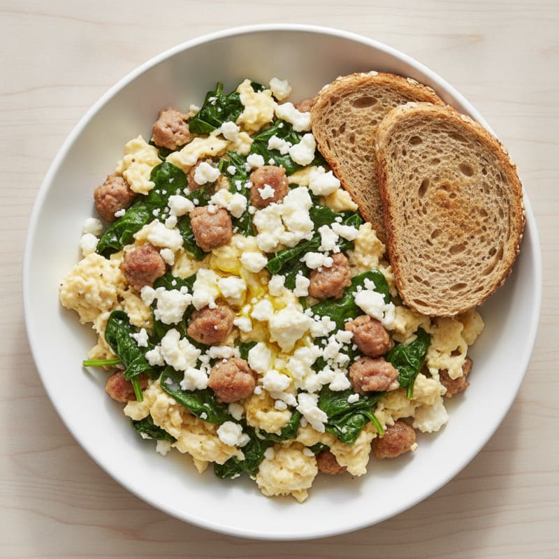 Egg White and Turkey Sausage Scramble with Spinach and Feta