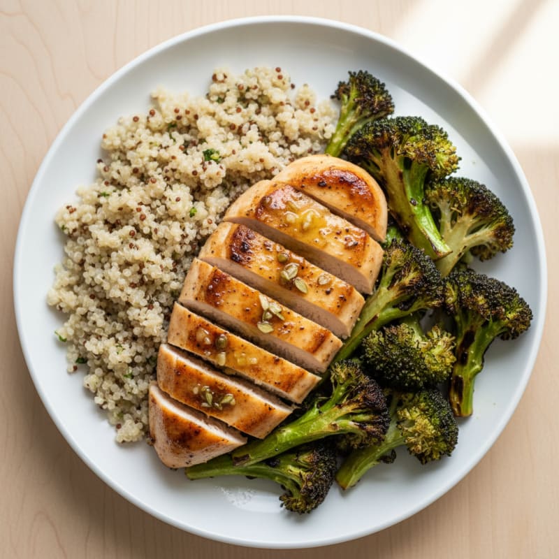 Grilled Chicken Breast with Quinoa and Roasted Broccoli