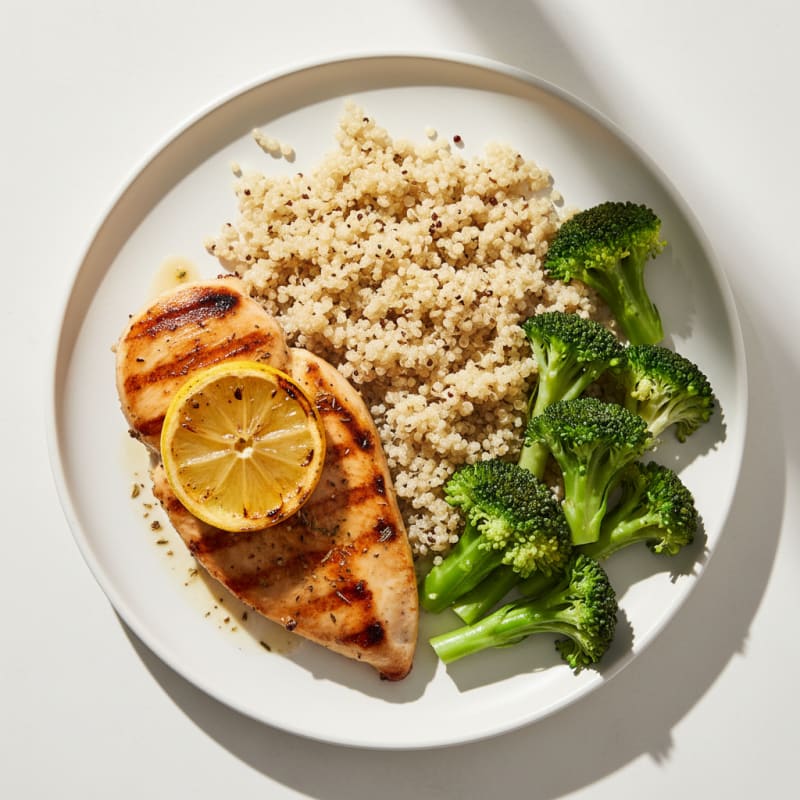 Grilled Chicken Breast with Quinoa and Steamed Broccoli